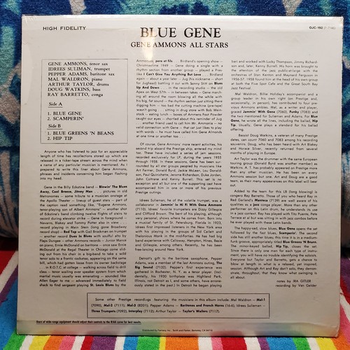 Gene Ammons Blue Gene SEALED Original 1985 Fantasy Prestige OJC192 Jazz Classics - Foto 4 di 15