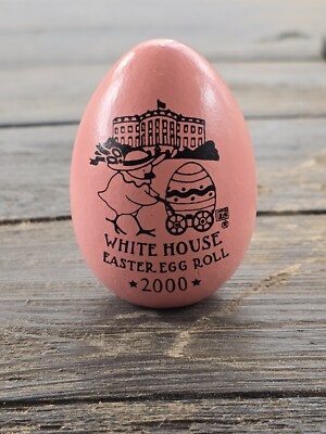White House Easter Egg Roll Peach/Pink Wooden Egg Bill & Hillary Clinton 2000