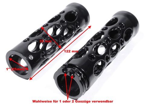Alu-Griffe Custom Schwarz für Harley-Davidson HD 1" Lenker Tear Hole Racing - Picture 2 of 2