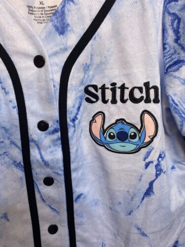 NEW Disney Lilo And STITCH Baseball Jersey T-Shirt Button Short Sleeve Blue - Picture 2 of 4