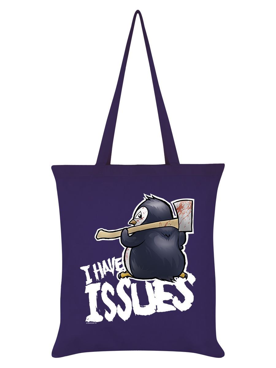 Psycho Penguin Tote Bag I Have Issues Purple 38x42cm