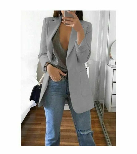 New Longline Blazer Women Suit Slim Ladie Coat Formal Jacket Slim Plus Size 6-22 - Picture 19 of 44