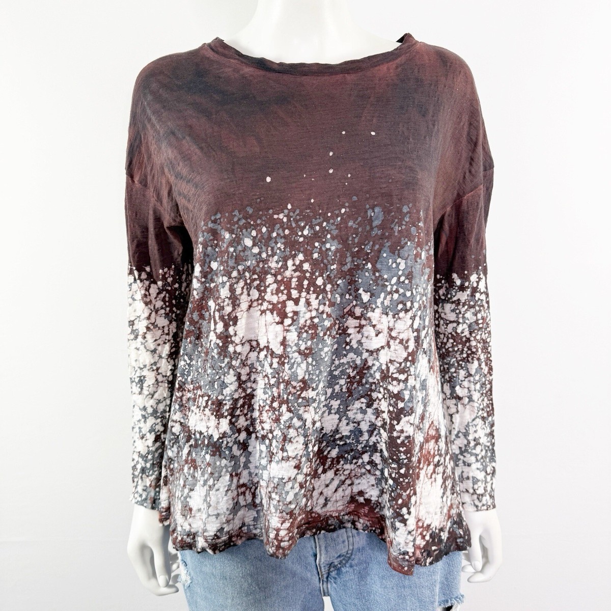 Gilda Midani Hand Dyed T-Shirt Top Size M Bleach Splatter Long Sleeve Boxy Artsy