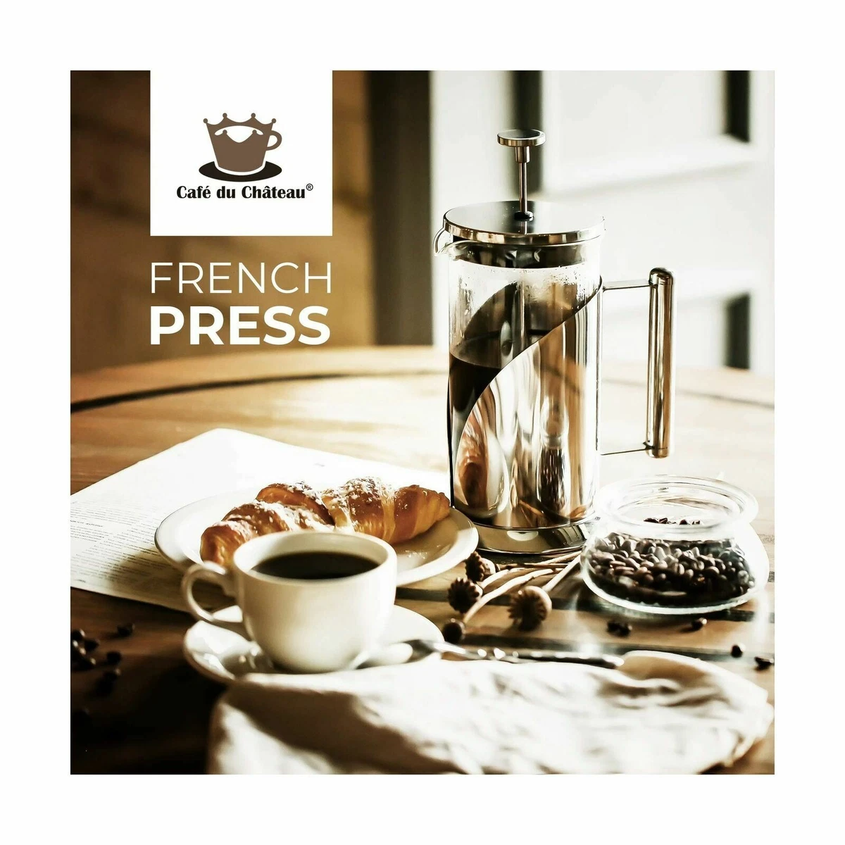 Cafe Du Chateau French Press Coffee Maker 8 Cup 34 oz with 4