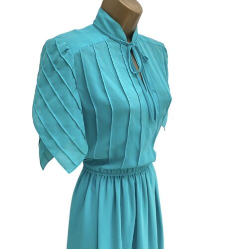 Vintage Parigi Dress Turquoise Blue Size 8 Chiffon with Under layer Short Sleeve - Picture 3 of 11