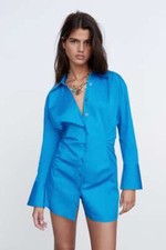 ZARA BLUE COTTON POPLIN SHIRT DRESS BNWT SIZE S REF: 8908/814
