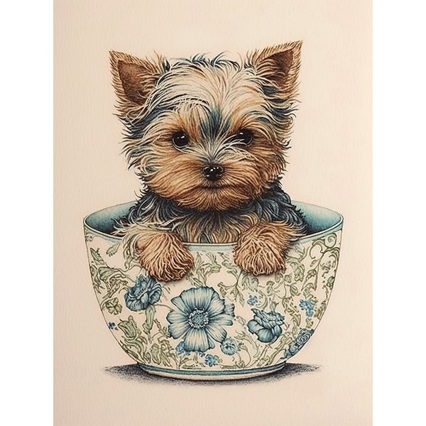 Cute Teacup Yorkshire Terrier Dog Tea Cup Wall Art Canvas Picture Print 18X24-image