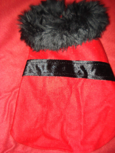 Cute Red Dog Coat, Red with Black Faux Fur Collar Trim - Small