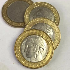 ITALY 1000 LIRE, Bi-Metallic Coin Europe Map reverse (1997-2001 type) KM#194