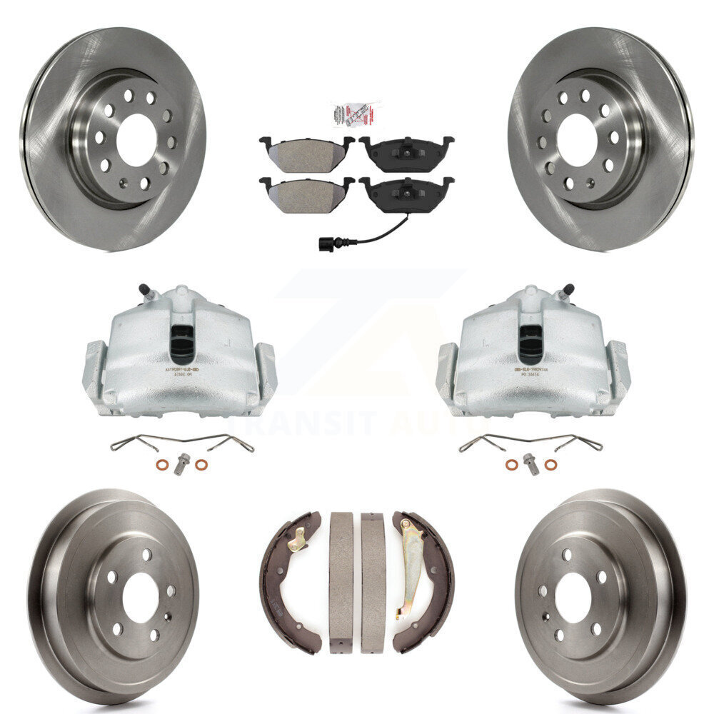Volkswagen Jetta Front Rear Brake Caliper Rotors Drum Semi-Metallic Pads Kit