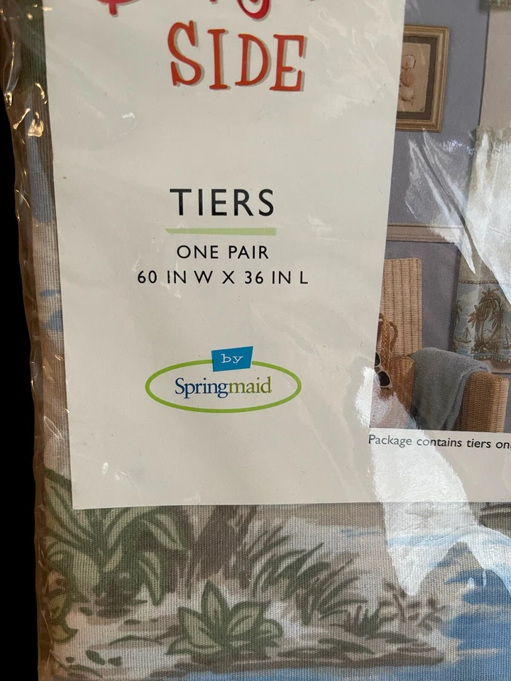 VTG Springmaid Bright Side Palm Tree Window Curtain Tiers One Pair 60”x30” NEW - Image 2 of 4