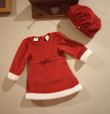 BABY MRS CLAUSE Velvet Christmas Dress Fur 18 Months