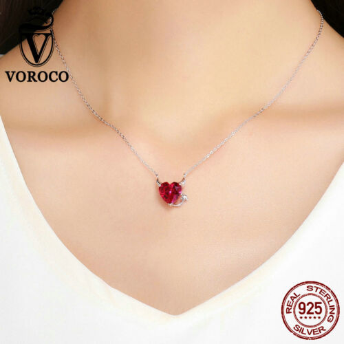 Collar Colgante Diablo Plata Esterlina Voroco S925 Gema Roja Dije Cadena Joyería - Imagen 2 de 12