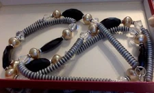 Very long painted wooden bead necklace 52" long pearl custom necklace