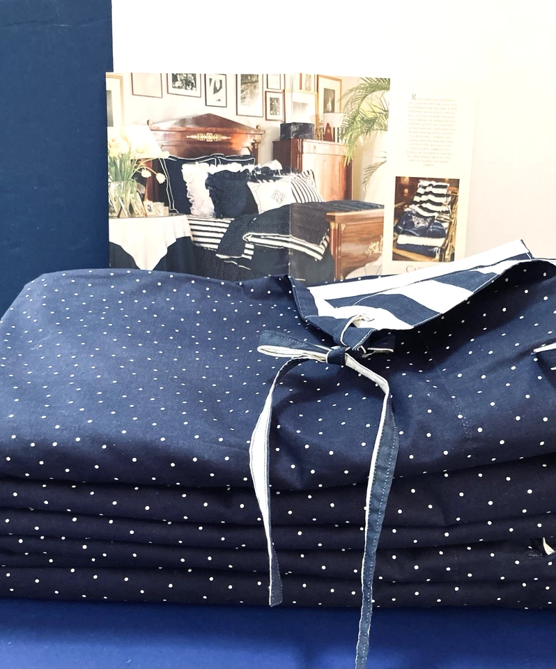 RalphLauren HOME Cortinas 4 Poster Cama 2 Lados Azul Marino Pindot/Nvy Blanco Rayas77’Lx 88w Foto 2 de 4