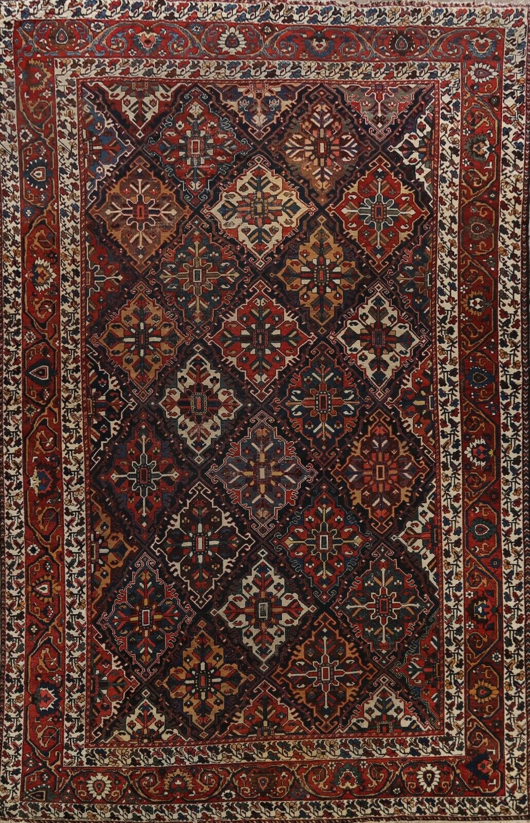 Pre-1900 Bakhtiari Vegetable Dye Area Rug Hand-knotted Over Size 11x17 Carpet
