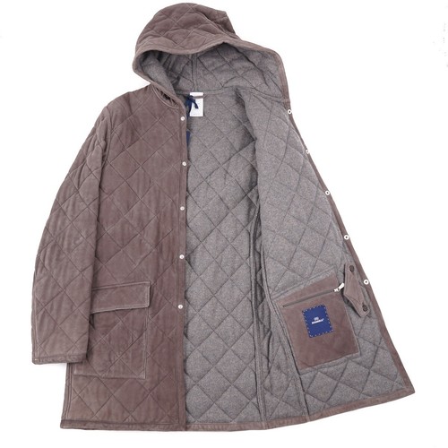 Mandelli Parka trapuntato in pelle scamosciata con fodera in cashmere Loro Piana S (Eu 48) - Foto 2 di 10