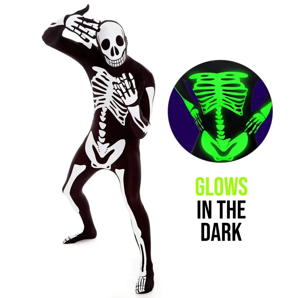 Adult Glow In the Dark Skeleton Morphsuit Mens Womens Halloween Costume Bodysuit - Image 3 of 4