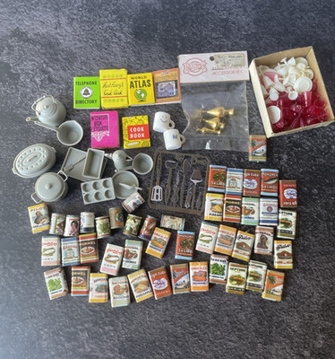 Mixed Lot Miniature Dishware Books Food Utensils Dollhouse Chrysnbon