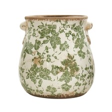 Nearly Natural 10-in Tuscan Ceramic Green Scroll Planter