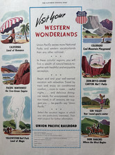 1947 Union Pacific Railroad Western Wonderlands Visit Travel Train VTG Print Ad