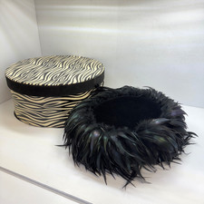 Eric Javits Feather Hat Black Designer Vintage Style Statement Headpiece w/ Box
