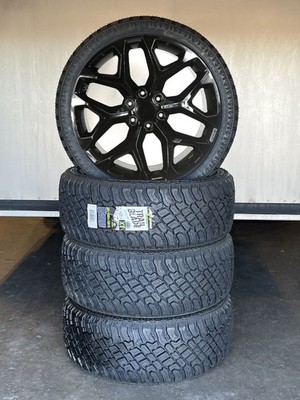 24'' Black Snowflake Wheels Rugged Terrain Tires Silverado Tahoe Sierra Yukon