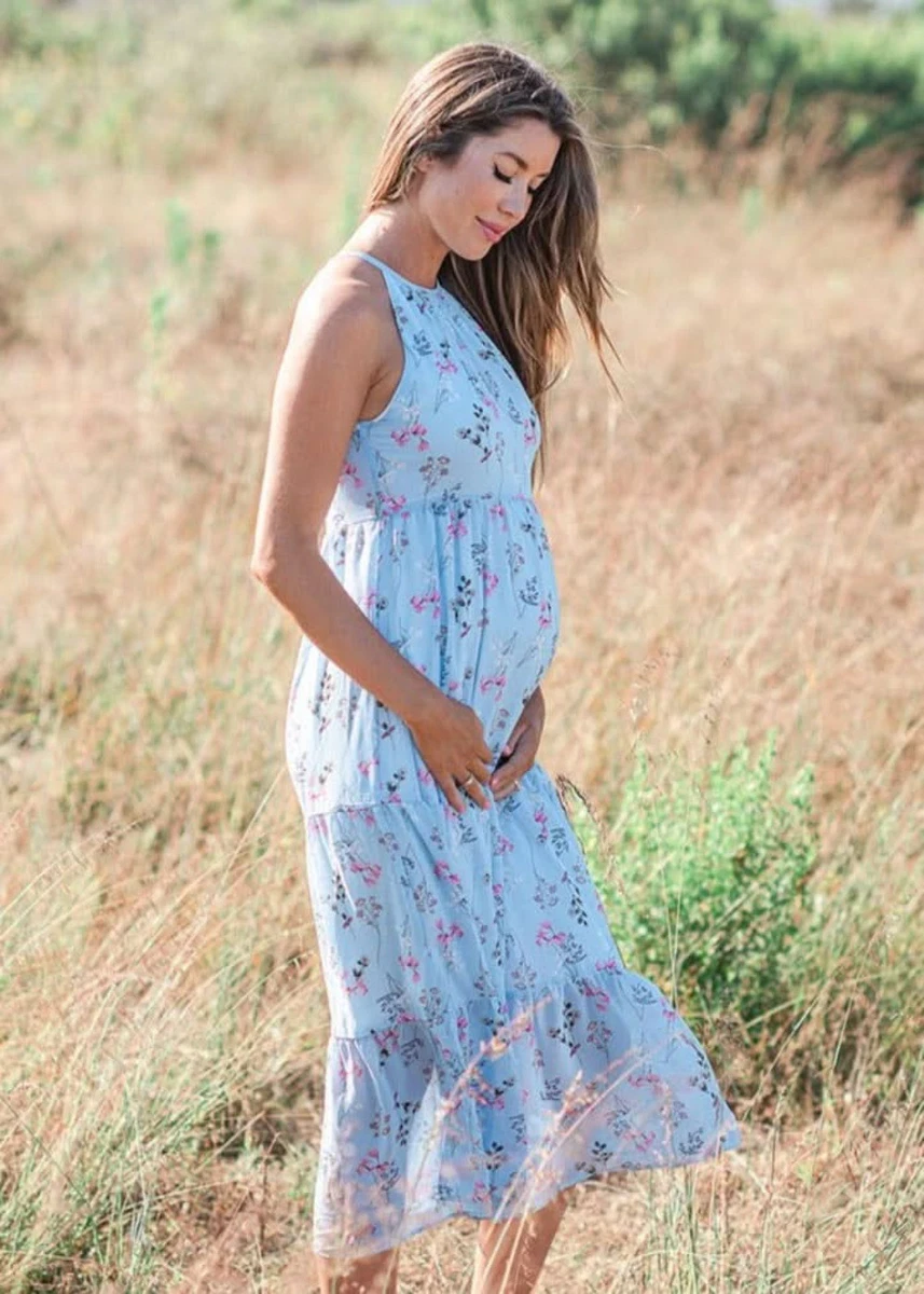 navy blue dress for baby girl Blue Maternity Gowns – Chic Bump Club