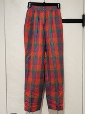 Vintage Liz Claiborne Petites Plaid Pleated Women  s Pants Linen Viscose Size 2