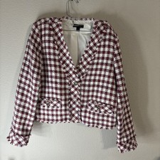 Ann Taylor Suit 12 Checkered White Maroon