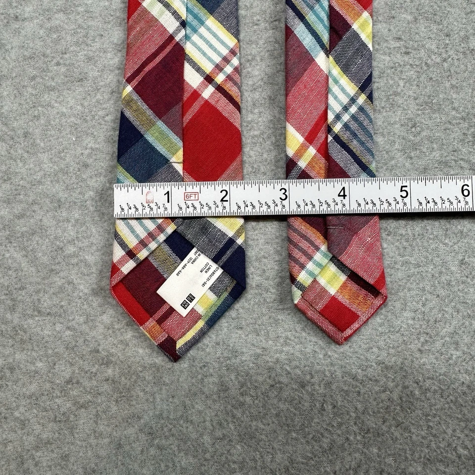 Corbata a cuadros roja multicolor Uniqlo Madras para hombre de lino y algodón Foto 3 de 4