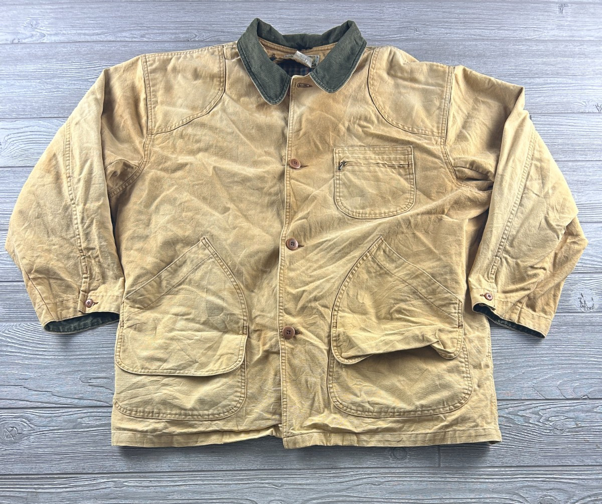 Men LL BEAN Barn Chore Jacket Tan Corduroy Collar Liner Med Runs XL Vintage