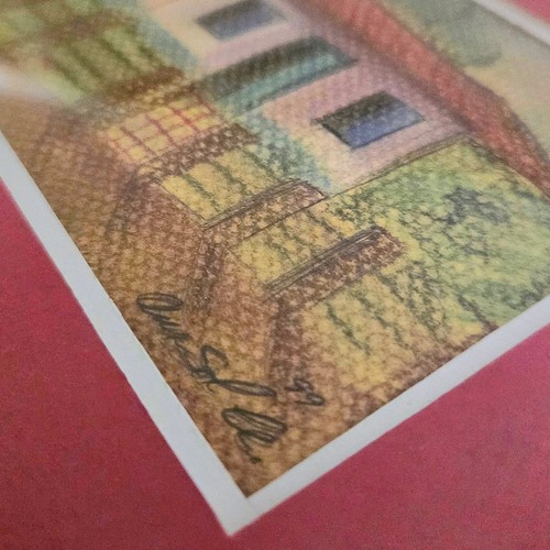 Arte Original Enmarcado Vintage Tiza Pastel Adobe Hogar Rojo Firmado 1999 8.5" x 6.5" - Imagen 19 de 21
