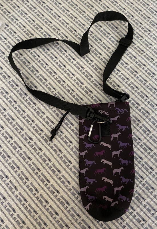 Purple Horses Saddle Trail Riding Insulated Water Bottle Holder w Clip New!