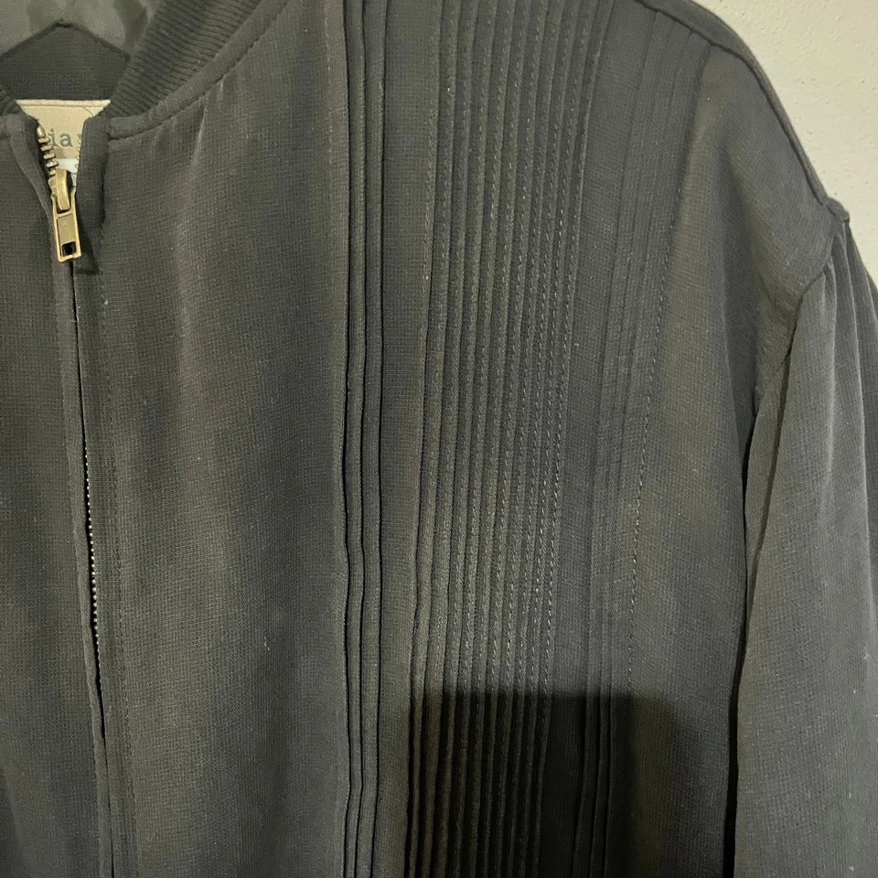 Jaqueta bombardeiro preta anos 90 100% seda vintage Scandia Woods - Imagem 2 de 4