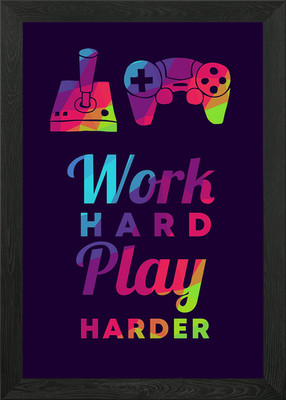 Gaming Work Hard 7 gerahmtes Wandbild Poster Leinwanddruck Bild