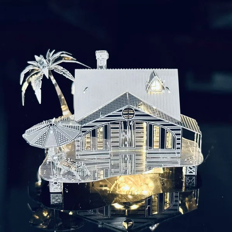 3D металлическая головоломка пляж коттедж металлическое здание сделай сам модель игрушка украшение для взрослых дерево - Изображение 3 из 4