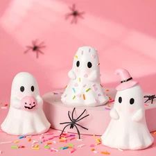 3 Pcs Pastel Halloween Ghost Figurines Pink White Cute Ghost Summer Halloween...