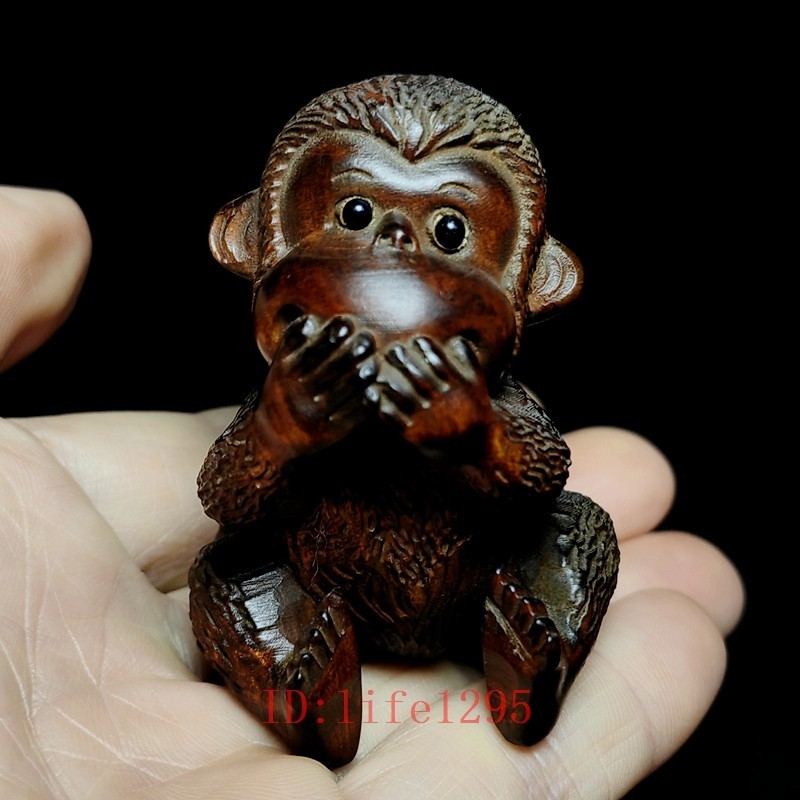 Size 2.5 Inch A set of 3 Pcs Old Boxwood Hand Carved Not to evil Monkey Statue