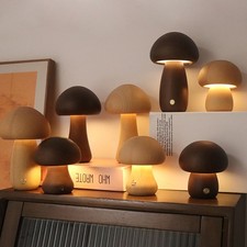 Aesthetic Wooden Mushroom Lamp LED Night Light Touch Control Bedside Decor 2026