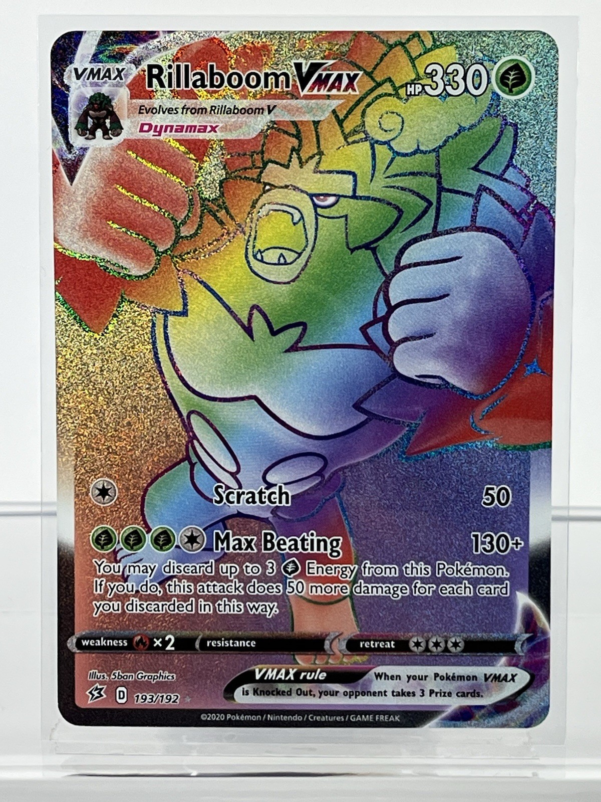 Pokémon Rillaboom VMAX 193/192 Rebel Clash Secret Rare Full Art Holo Card - NM