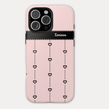 Iphone 16 Pro Max Tough Phone Case Retro Pink Black Hearts Lace Shockproof Cover