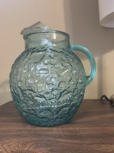 Rare Vintage Anchor Hocking Lido Milano Aqua Blue Glass Pitcher