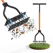 KXGBARN Lawn Aerator Tool with Dual-Layer Self-Cleaning Spikes, orange-black