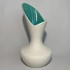 Vintage Mid Century Royal Haeger Textured White & Turquoise Vase 9" 1960's