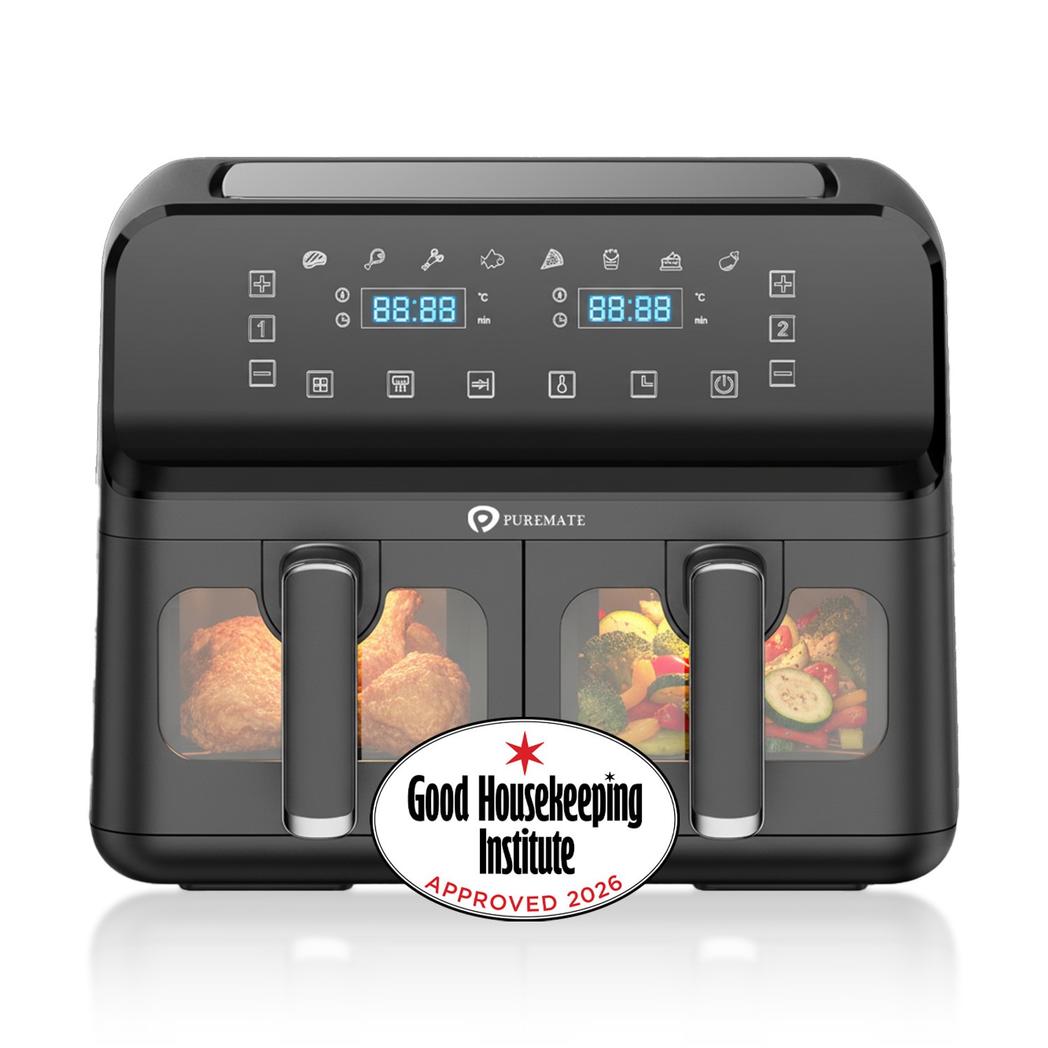 Air Fryer | 9L Digital Dual Drawer Air Fryer | Timer & 8 Preset Modes | PureMate