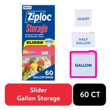 Ziploc Storage Slide-Lid Gallon Bags with Expandable Bottom, 60 Count