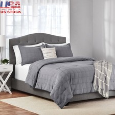 5-Piece Textured Waffle Check Comforter Set W/ Shams Decorative Pillow Throw New