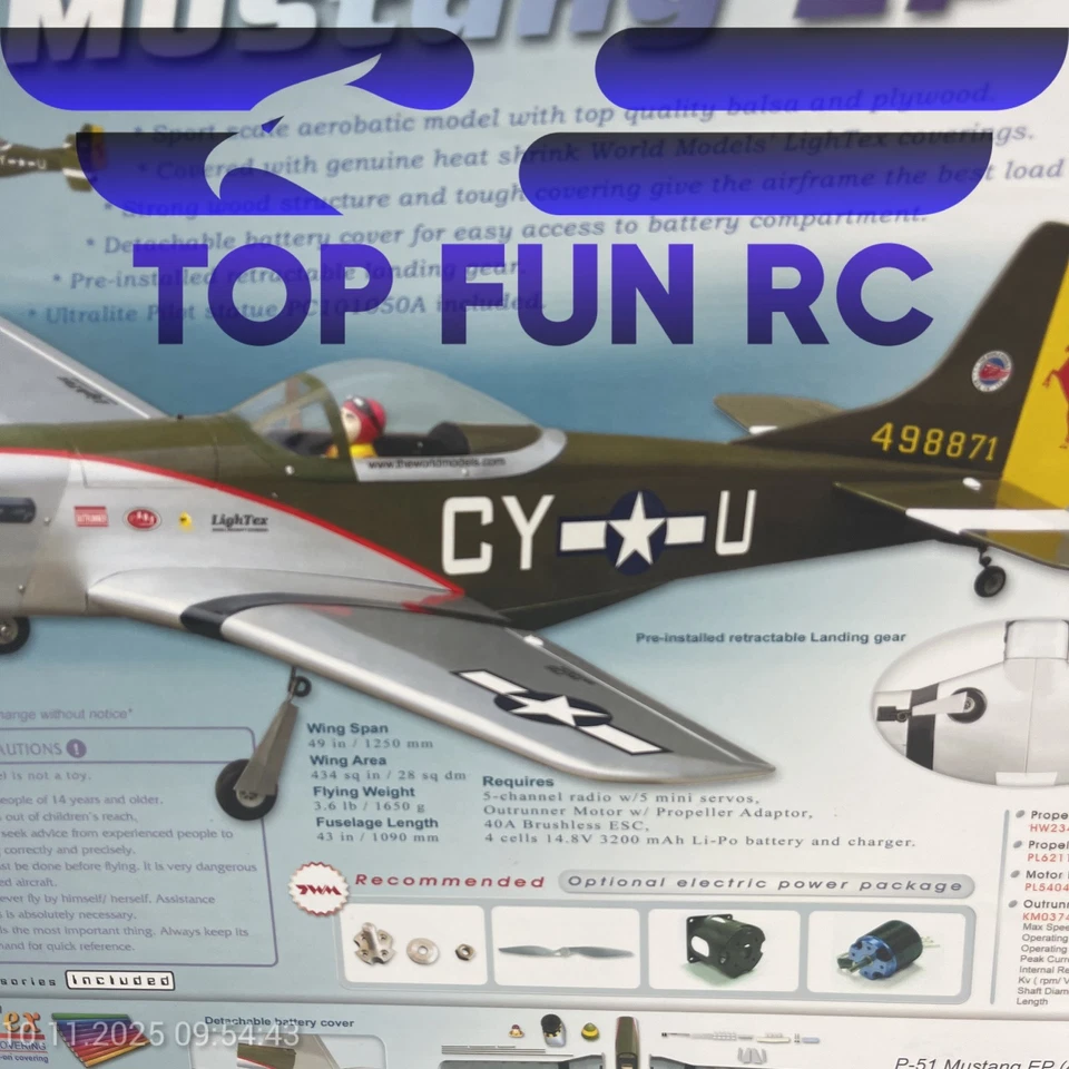 THE WORLDS MODELS P-51 MUSTANG EP (40) WARBIRD COLOR MODEL AIRCRAFT KIT ARF - Image 3 of 4