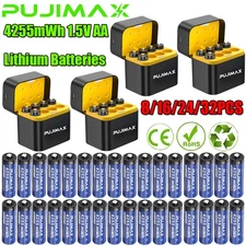 8/16/24/32PCS 1.5V AA 4255mWh Lithium Batteries Rechargeable + Fast Charger Box